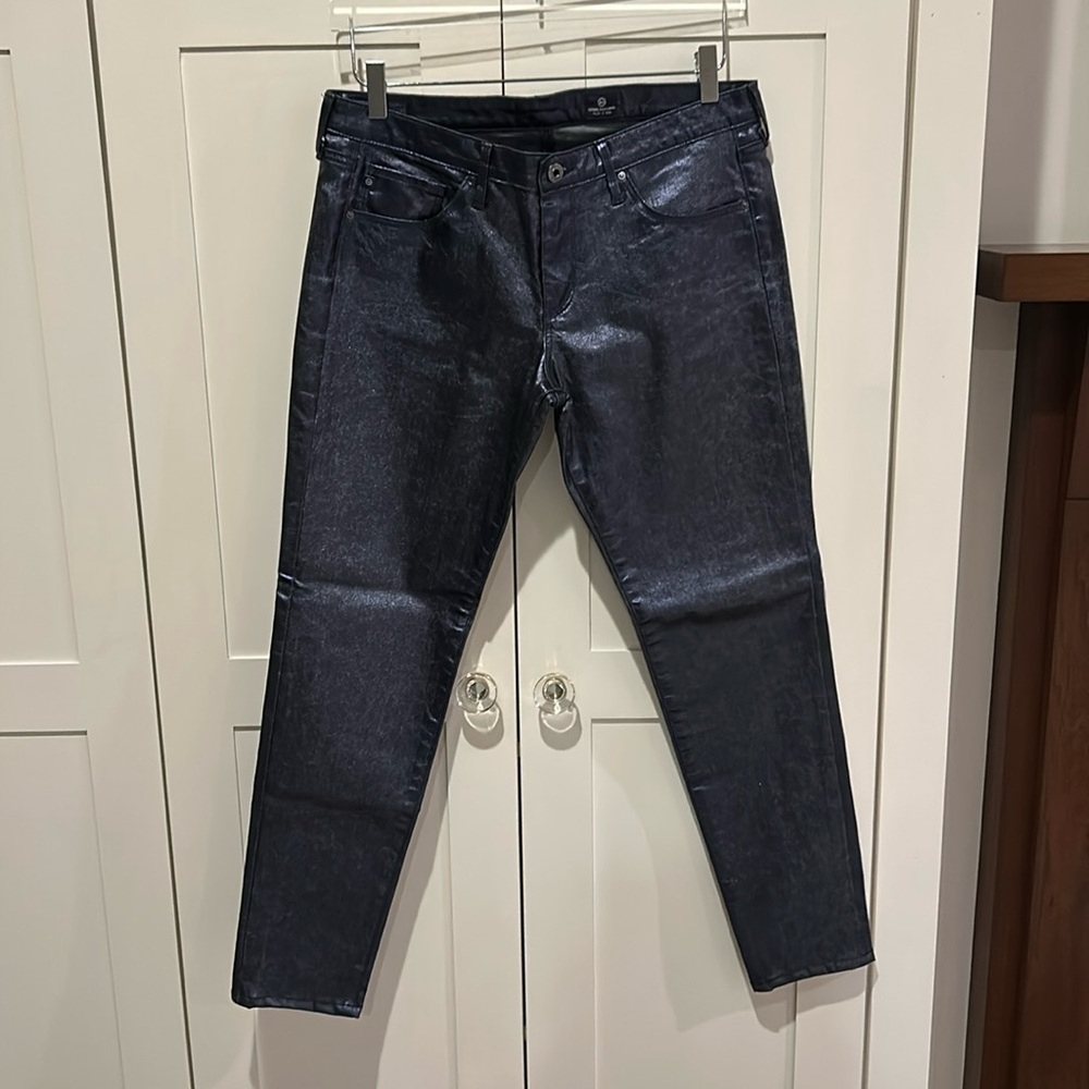 AG METALLIC NAVY BLUE COATED DENIM JEANS